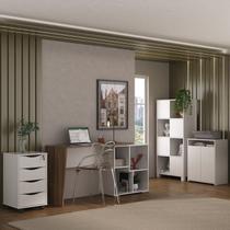 Conjunto 4 Peças com Escrivaninha Moderna, Gaveteiro Bit, Armário com Nichos e Balcão Multiuso 2 Portas Ipê Branco Conjunto 4 Peças com Escrivaninha Moderna, Gaveteiro Bit, Armário com Nichos e Balcão Multiuso 2 Portas Ipê Branco