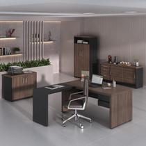 Conjunto 4 Peças com Mesa para Escritório Diretor em L, Armário Multiuso Alto, Baixo e Balcão com Charuto Preto Artany Conjunto 4 Peças com Mesa para Escritório Diretor em L, Armário Multiuso Alto, Baixo e Balcão com Charuto Preto Artany