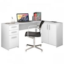 Conjunto 4 Peças com Mesa para Escritório em L 1, Escrivaninha, Armário Multiuso Aberto e Fechado
