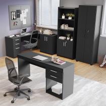 Conjunto 4 Peças com Mesa para Escritório em L 1, Escrivaninha, Armário Multiuso Aberto e Fechado Preto Tx Conjunto 4 Peças com Mesa para Escritório em L 1, Escrivaninha, Armário Multiuso Aberto e Fechado Preto Tx