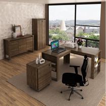 Conjunto 4 Peças com Mesa para Escritório em L, Gaveteiro, Armário Multiuso e Balcão Nogal Marrom Conjunto 4 Peças com Mesa para Escritório em L, Gaveteiro, Armário Multiuso e Balcão Nogal Marrom