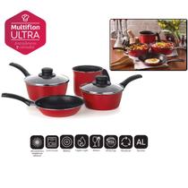 Conjunto 4 Peças Essencial Vermelha Antiaderente De Alumínio Multiflon