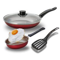 Conjunto 4 Peças Frigideira Antiaderente com Tampa de Vidro, Frita Ovo e Espátula Conjunto 4 Peças Frigideira Antiaderente com Tampa de Vidro, Frita Ovo e Espátula