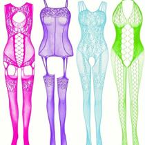 Conjunto 4 Peças Lingerie Feminina Sexy Vazada Multicolor ElaShopp