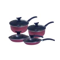 Conjunto 4 Peças Panela e Frigideira Antiaderente com Tampa de Vidro Vinho