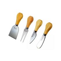Conjunto 4 Peças Para Cortar Queijo Inox com Cabo Madeira Garfo Faca Espátula Kehome Conjunto 4 Peças Para Cortar Queijo Inox com Cabo Madeira Garfo Faca Espátula Kehome