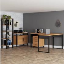 Conjunto 4 Peças para Escritório Office Industrial 1 Mesa Escrivaninha em L 1 Gaveteiro 1 Armário 1 Estante 100% MDF