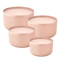 Conjunto 4 Peças Potes Bowl Com Tampa Rosé Plastico 750ml 1,5l 2,5l 4l Dynasty