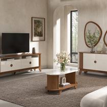 Conjunto 4 Peças Sala de Estar Mesa de Centro e Buffet e Rack Vivaldi e Espelhos Orgânico