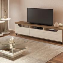 Conjunto 4 Peças Sala Estar Apoio Bel Alta Mesa de Centro Clear e Rack Mercury Bege Cinamomo/Off White Conjunto 4 Peças Sala Estar Apoio Bel Alta Mesa de Centro Clear e Rack Mercury Bege Cinamomo/Off White