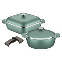 Conjunto 4 peças tramontina lyon pegador e panela em aluminio forjado antiaderente verde esmeralda 20999/254 Conjunto 4 peças tramontina lyon pegador e panela em aluminio forjado antiaderente verde esmeralda 20999/254