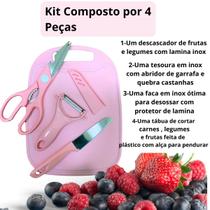 Conjunto 4 Peças Utensílios Culinários Tábua Faca Ralador Descasc