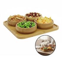 Conjunto 4 Petisqueiras C/ Bandeja Bambu Molhos Aperitivos Bege Conjunto 4 Petisqueiras C/ Bandeja Bambu Molhos Aperitivos Bege