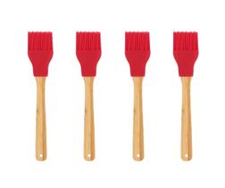 Conjunto 4 Pincéis de Silicone Mor Com Cabo de Bamboo Vermelho Resistente ao Calor