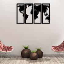 Conjunto 4 Placas Quadros Decorativos Mapa Mundi MDF 3mm