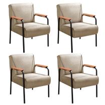 Conjunto 4 Poltronas Jade Moderna Braço Metal Cadeira Decorativa Sala Recepção