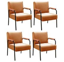 Conjunto 4 Poltronas Jade Moderna Braço Metal Cadeira Decorativa Sala Recepção