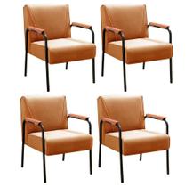 Conjunto 4 Poltronas Jade Moderna Braço Metal Kit Cadeiras Decorativa Sala Recepção