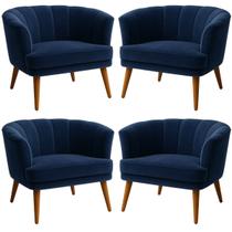 Conjunto 4 Poltronas para Recepção Comercial Ergonômica Tecido Veludo Confortavelo Pés de Madeira Resistente