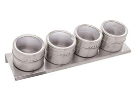 Conjunto 4 Porta Temperos Aço Inox Tampa Acrílico e Suporte Lyor