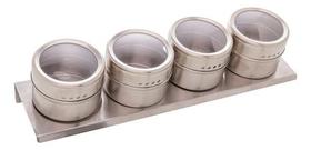 Conjunto 4 Porta Temperos De Aço Inox Com Suporte Imantado