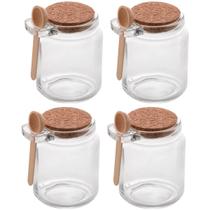 Conjunto 4 Pote Porta Temperos de Vidro Tampa de Rolha 240ml Colher de Bambu Lyor Conjunto 4 Pote Porta Temperos de Vidro Tampa de Rolha 240ml Colher de Bambu Lyor