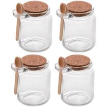 Conjunto 4 Pote Porta Temperos de Vidro Tampa de Rolha 240ml Colher de Bambu Lyor Conjunto 4 Pote Porta Temperos de Vidro Tampa de Rolha 240ml Colher de Bambu Lyor