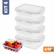 Conjunto 4 Pote Vidro 640ml Hermético Marmita Tampa 4 Travas Conjunto 4 Pote Vidro 640ml Hermético Marmita Tampa 4 Travas