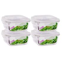 Conjunto 4 Pote Vidro Hermético Marmita Tampa Plástico 320ml