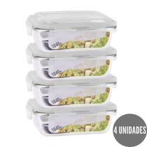 Conjunto 4 Potes 1040ml Hermético Vidro Tampa Mantimentos