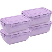 Conjunto 4 Potes 1400ml C/ Tampa Marmita Retangular Micro-ondas Kit Comida - Rischioto Conjunto 4 Potes 1400ml C/ Tampa Marmita Retangular Micro-ondas Kit Comida - Rischioto