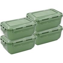Conjunto 4 Potes 1400ml C/ Tampa Marmita Retangular Micro-ondas Kit Comida - Rischioto