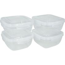 Conjunto 4 Potes 800ml C/ Tampa Transparente Retangular/Quadrado Cozinha Geladeira Micro-ondas Marmita Armazenamento Cozinha Plástico Kit - Rischioto