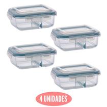 Conjunto 4 Potes c Divisória Vidro Marmita Vedação 1040ml Conjunto 4 Potes c Divisória Vidro Marmita Vedação 1040ml