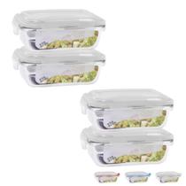 Conjunto 4 Potes com 370ml Vidro Hermético Marmita Fitness