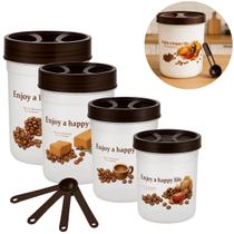 Conjunto 4 Potes Com Tampa e Medidor Café Para Mantimentos