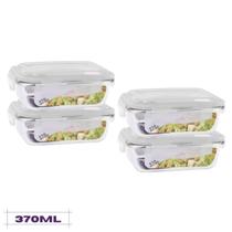 Conjunto 4 Potes de 370 ml Hermético Vidro Tampa c/ 4 travas