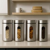Conjunto 4 Potes de Inox com Visor Vítreo Hermético 1,3 L