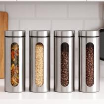 Conjunto 4 Potes de Inox com Visor Vítreo Hermético 1,8 L