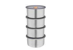 Conjunto 4 Potes de Inox Redondos com fechamento hermético 450 ml cada Conjunto 4 Potes de Inox Redondos com fechamento hermético 450 ml cada