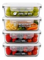 Conjunto 4 Potes de Vidro 640ml Tampa Hermética com Trava Fitness Freezer Microondas Lava Louças KLX Conjunto 4 Potes de Vidro 640ml Tampa Hermética com Trava Fitness Freezer Microondas Lava Louças KLX