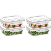 Conjunto 4 Potes De Vidro Hermetico 640ml Marmita Porta-Mantimentos Retangular
