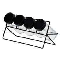 Conjunto 4 Potes de Vidro para Temperos e Suporte em Metal Preto 1172 - Lyor