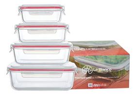 Conjunto 4 Potes De Vidro Retangular Hermético 4 Travas