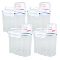 Conjunto 4 Potes Herméticos 1,5L Plástico Resistente com Medidor Dispenser Alimentos Graos
