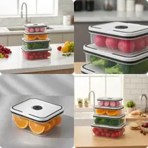 Conjunto 4 Potes Hermeticos Plastico Quadrado Tampa Fechamento Resistente Organizador Armazenamento Alimentos Cozinha