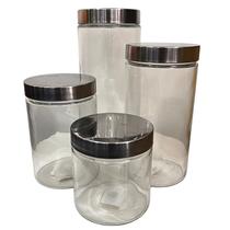 Conjunto 4 Potes Herméticos Porta Condimentos de Vidro com Tampa Inox / 2,35L / 1,75L / 1,42L / 900ml