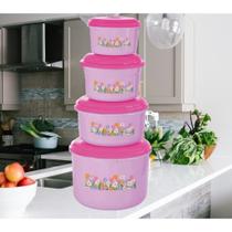 Conjunto 4 Potes Mantimentos Redondo Lilás Tampa Rosa Tulipas Conjunto 4 Potes Mantimentos Redondo Lilás Tampa Rosa Tulipas