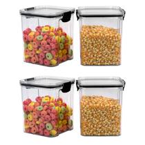 Conjunto 4 Potes Organizadores Multiuso 950ml C/ Tampa Hermético P/ Alimentos Empilháveis Transparentes Geladeira