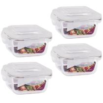 Conjunto 4 Potes Quadrado 320 ml Marmita Fit 4 Travas Conjunto 4 Potes Quadrado 320 ml Marmita Fit 4 Travas
